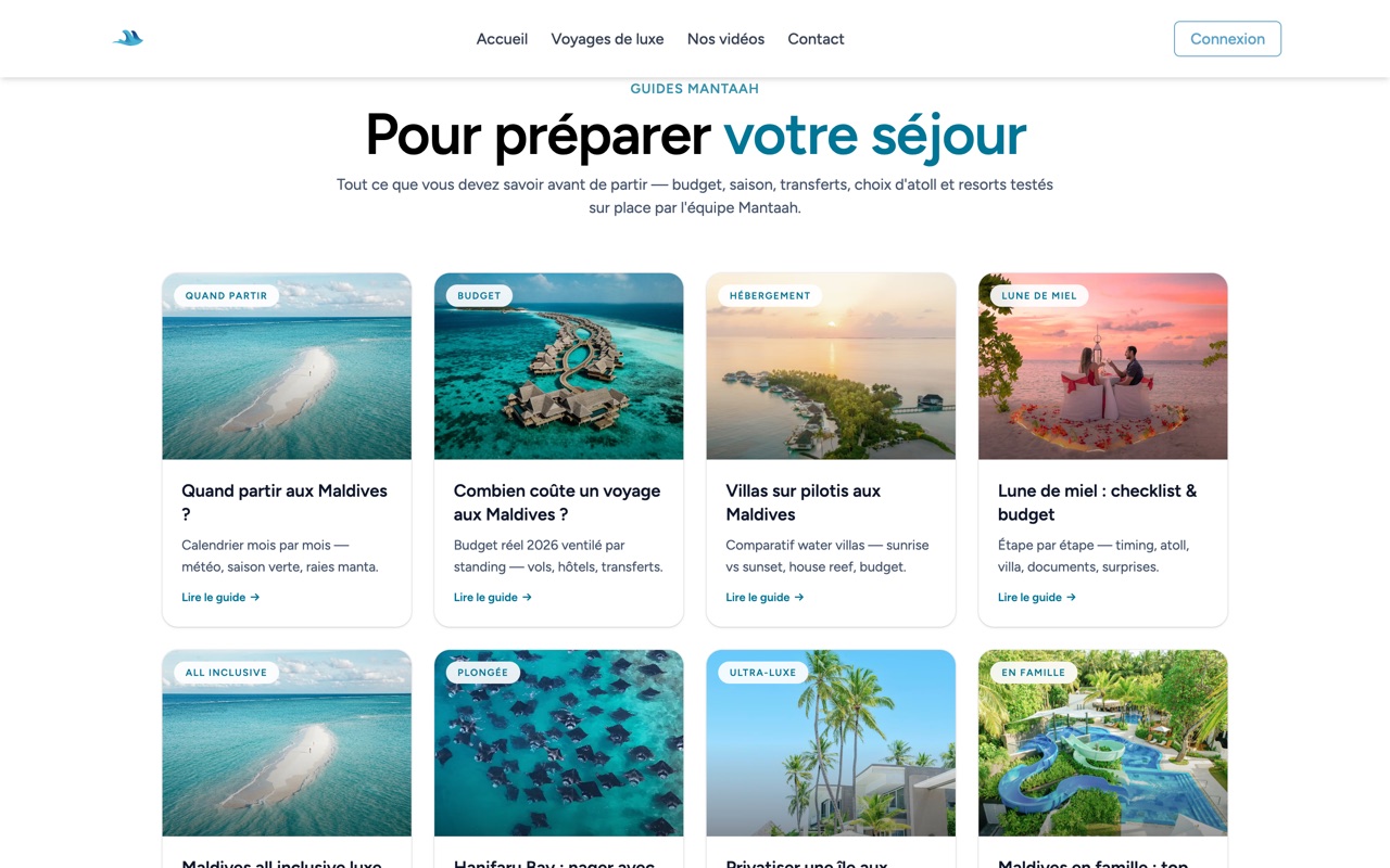 Les guides Mantaah pour préparer un séjour aux Maldives : quand partir, budget, hébergement, lune de miel